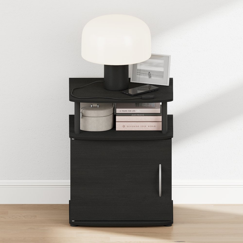 JAYA Night Stand with Door, Nightstand, Round Corner Bedside Table, Black. Picture 4