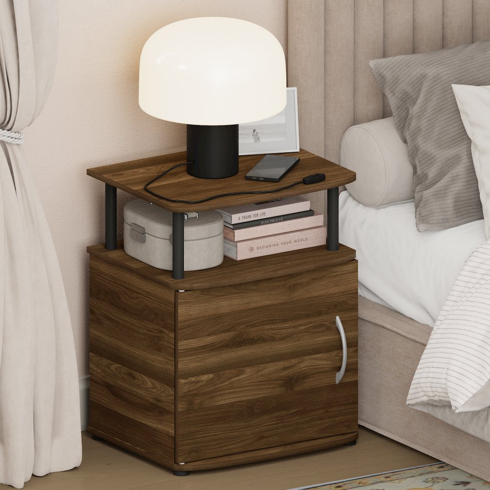 JAYA Night Stand with Door, Nightstand, Columbia Walnut. Picture 2
