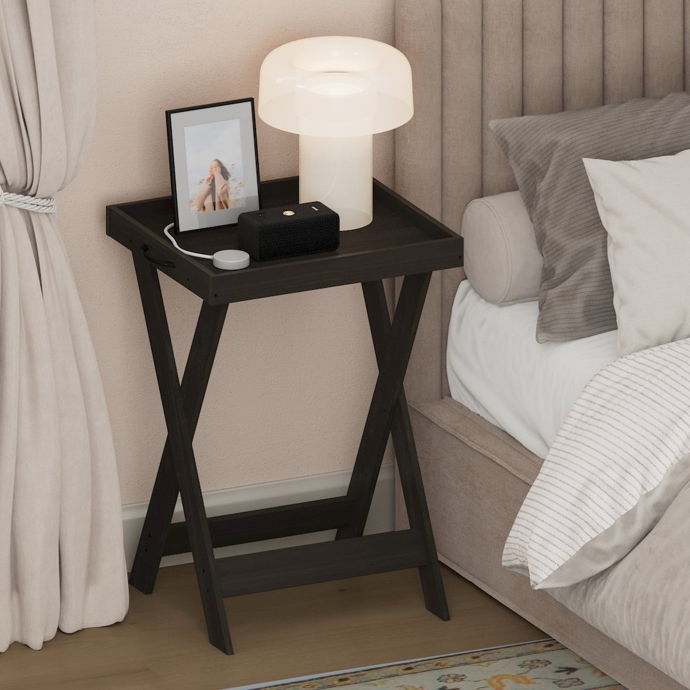 CLASSIC Night Stand, Square Nightstand with X-Legs, Tray Table, Espresso. Picture 2