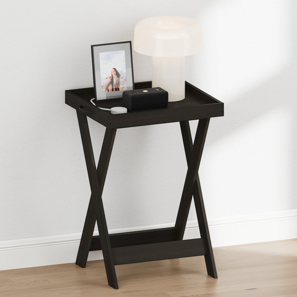 CLASSIC Night Stand, Square Nightstand with X-Legs, Tray Table, Espresso. Picture 1