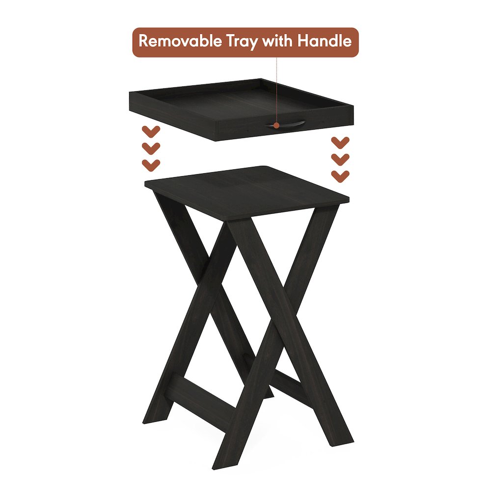 CLASSIC Night Stand, Square Nightstand with X-Legs, Tray Table, Espresso. Picture 5