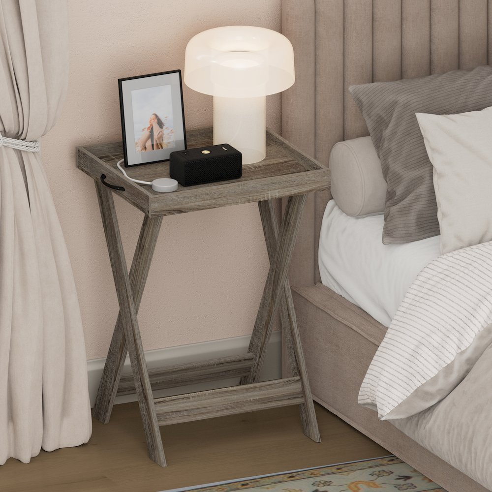CLASSIC Night Stand, Square Nightstand with X-Legs, Tray Table, French Oak. Picture 2