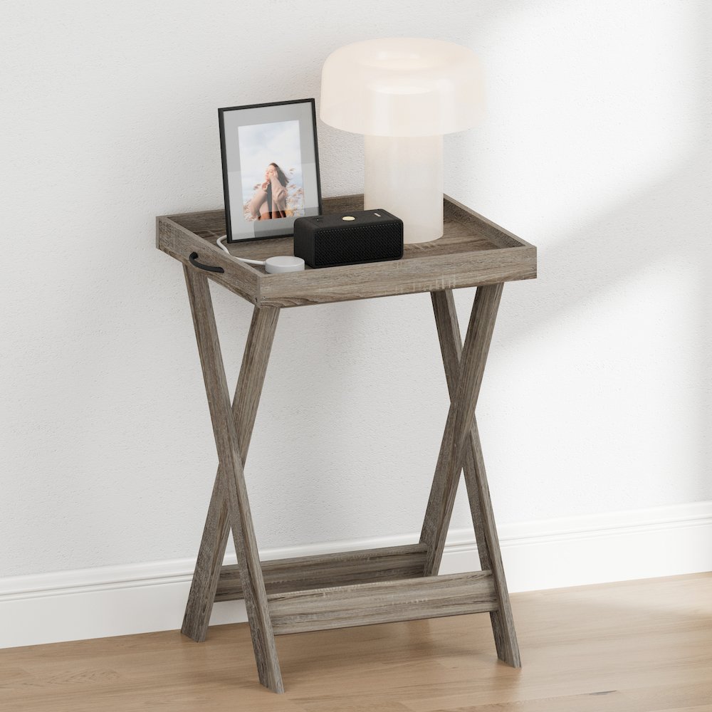 CLASSIC Night Stand, Square Nightstand with X-Legs, Tray Table, French Oak. Picture 1