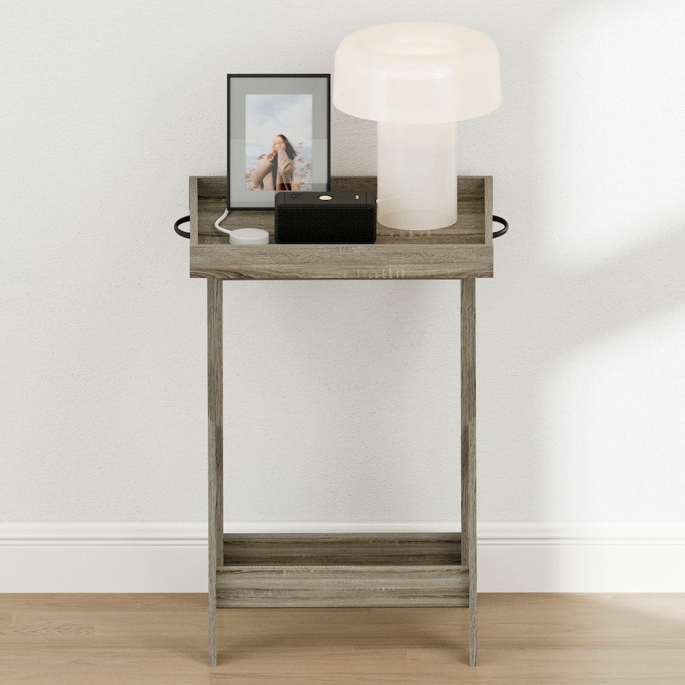 CLASSIC Night Stand, Square Nightstand with X-Legs, Tray Table, French Oak. Picture 4