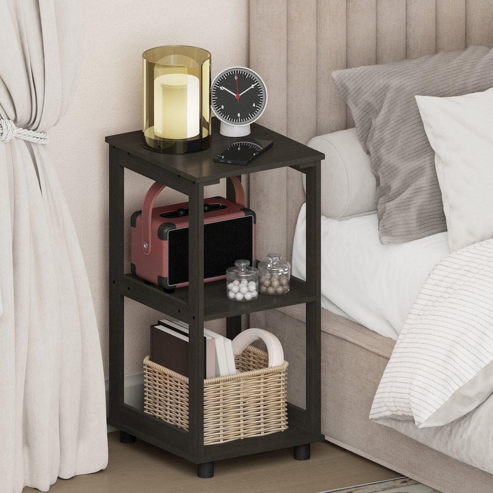 ROMAIN Nightstand, 2-Tier Tall Night Stand with Open Shelf, Espresso. Picture 2