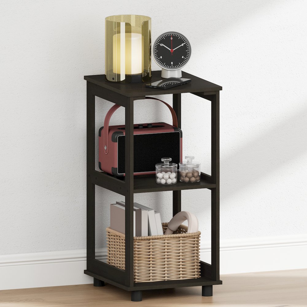 ROMAIN Nightstand, 2-Tier Tall Night Stand with Open Shelf, Espresso. Picture 1