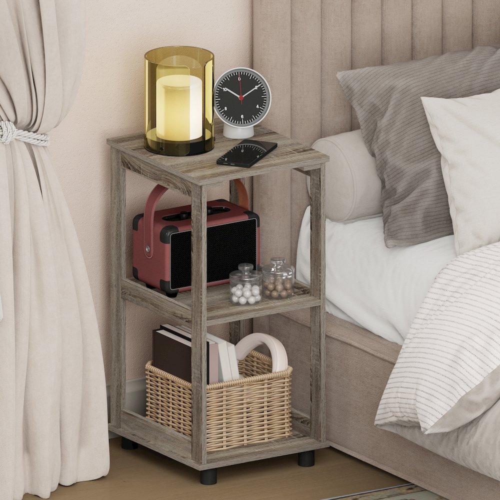 ROMAIN Nightstand, 2-Tier Tall Night Stand with Open Shelf, French Oak. Picture 2