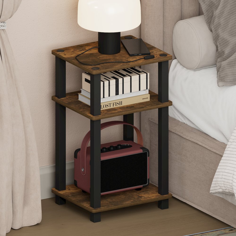 JUST Night Stnad, 3-Tier Nightstand Open Shelf, with Square Tube, Amber Pine. Picture 3