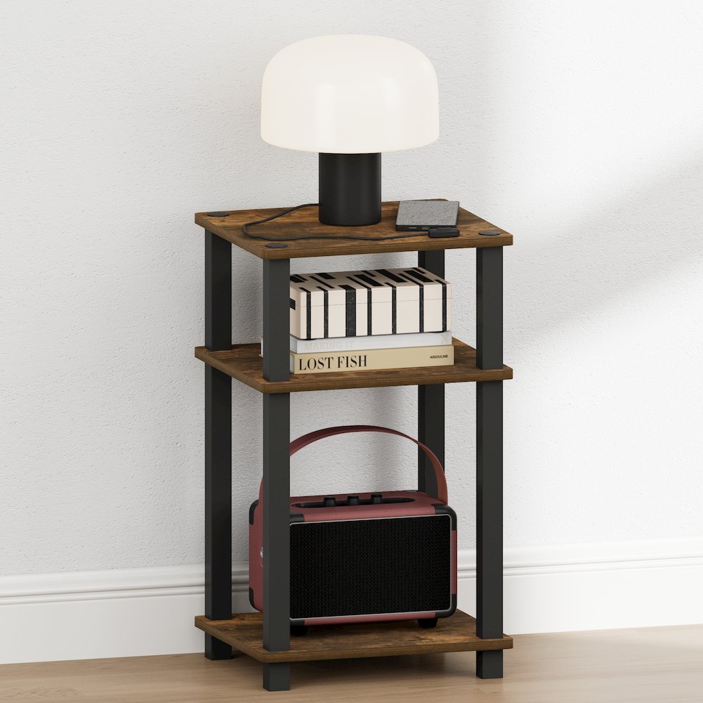 JUST Night Stnad, 3-Tier Nightstand Open Shelf, with Square Tube, Amber Pine. Picture 2