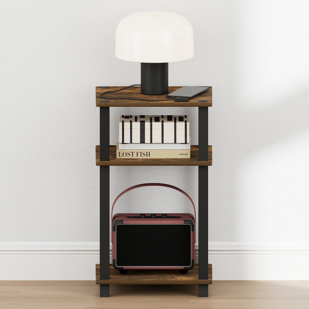 JUST Night Stnad, 3-Tier Nightstand Open Shelf, with Square Tube, Amber Pine. Picture 5