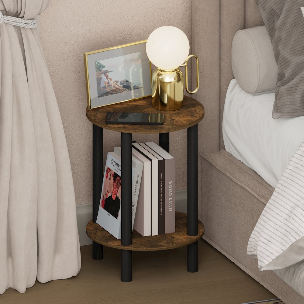 TURN-N-TUBE Night Stand, 2-Tier Round Tall Narrow, Amber Pine. Picture 2
