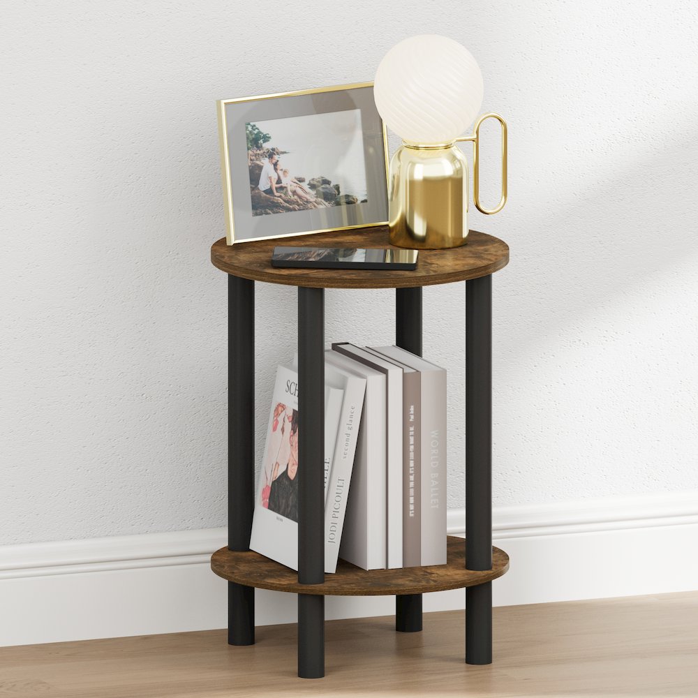 TURN-N-TUBE Night Stand, 2-Tier Round Tall Narrow, Amber Pine. Picture 1