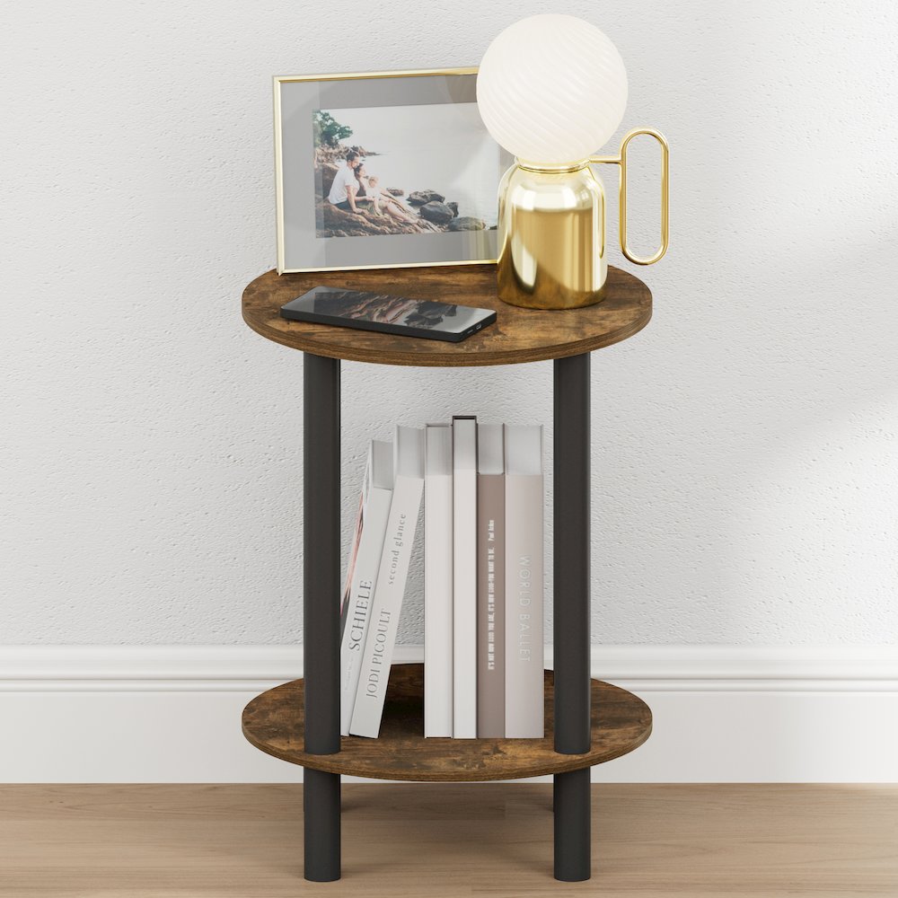 TURN-N-TUBE Night Stand, 2-Tier Round Tall Narrow, Amber Pine. Picture 4