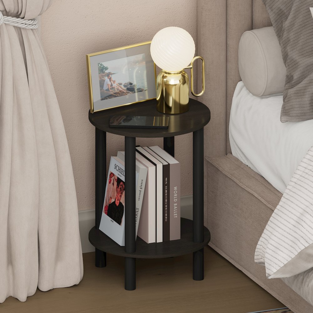 TURN-N-TUBE Night Stand, 2-Tier Round Tall Narrow, Espresso. Picture 2