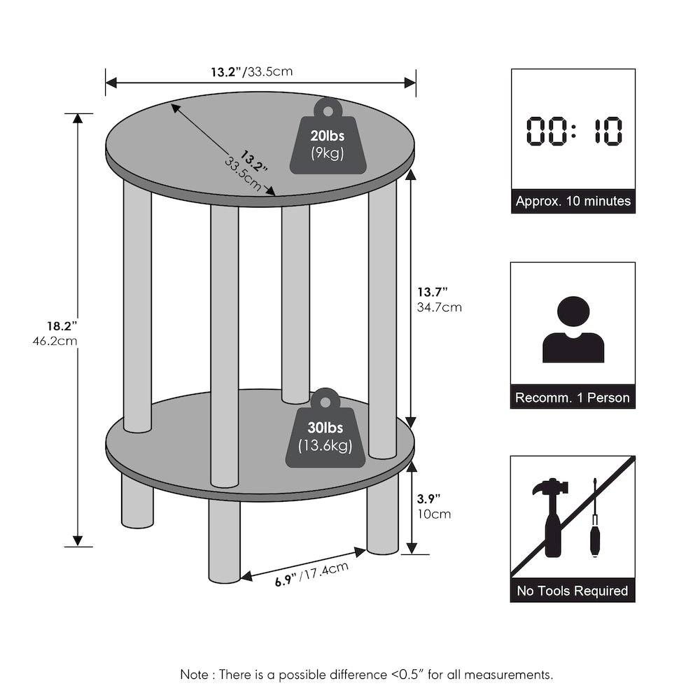 TURN-N-TUBE Night Stand, 2-Tier Round Tall Narrow, Espresso. Picture 3
