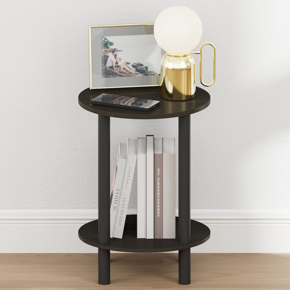 TURN-N-TUBE Night Stand, 2-Tier Round Tall Narrow, Espresso. Picture 4
