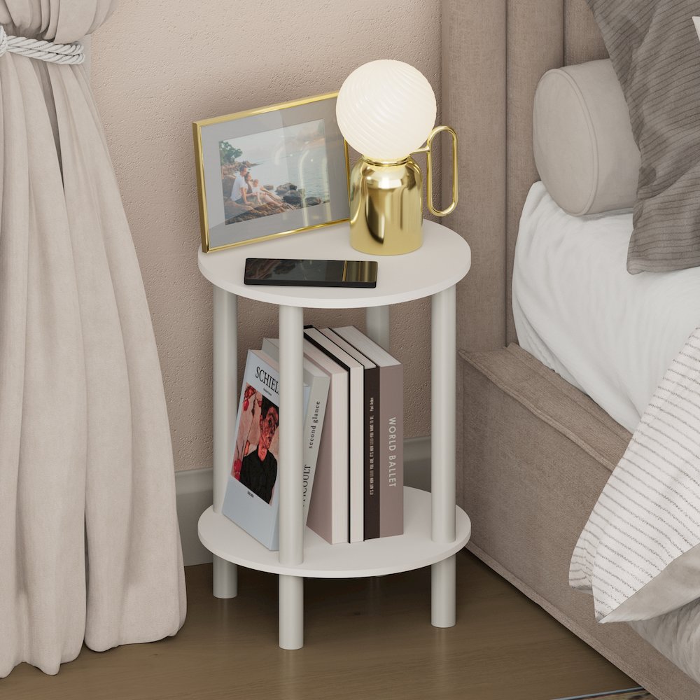 TURN-N-TUBE Night Stand, 2-Tier Round Tall Narrow, White. Picture 2