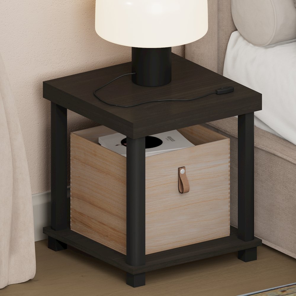 TURN-N-TUBE Night Stand, 2-Tier Thick Tabletop, Espresso. Picture 4