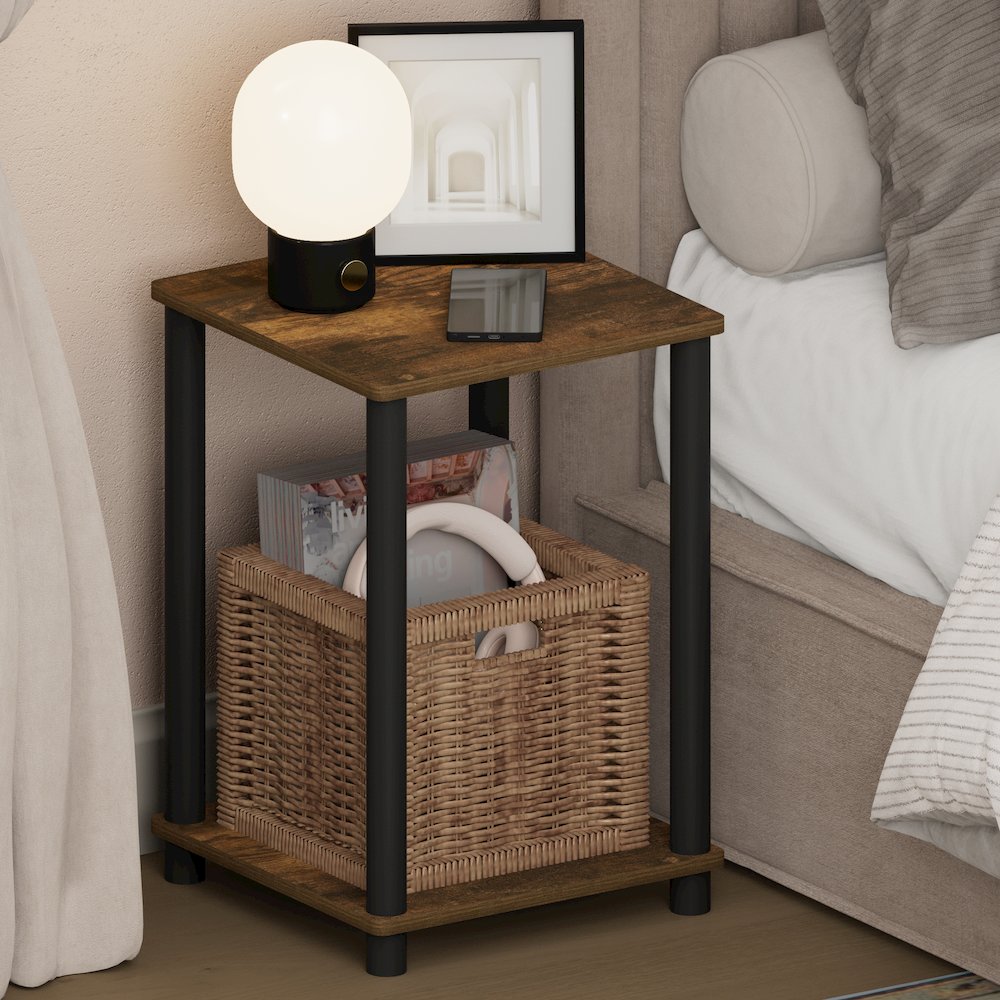 TURN-N-TUBE Night Stand, 2-Tier Open Shelf Design, Amber Pine. Picture 2
