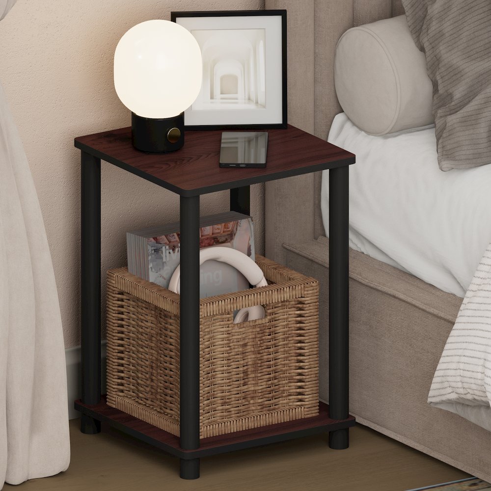 TURN-N-TUBE Night Stand, 2-Tier Open Shelf Design, Dark Cherry. Picture 2