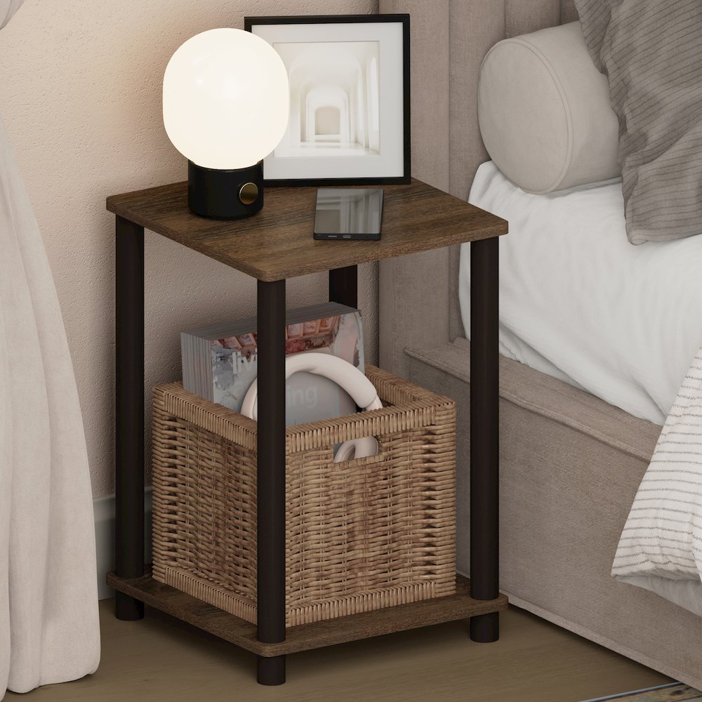 TURN-N-TUBE Night Stand, 2-Tier Open Shelf Design, Walnut. Picture 2