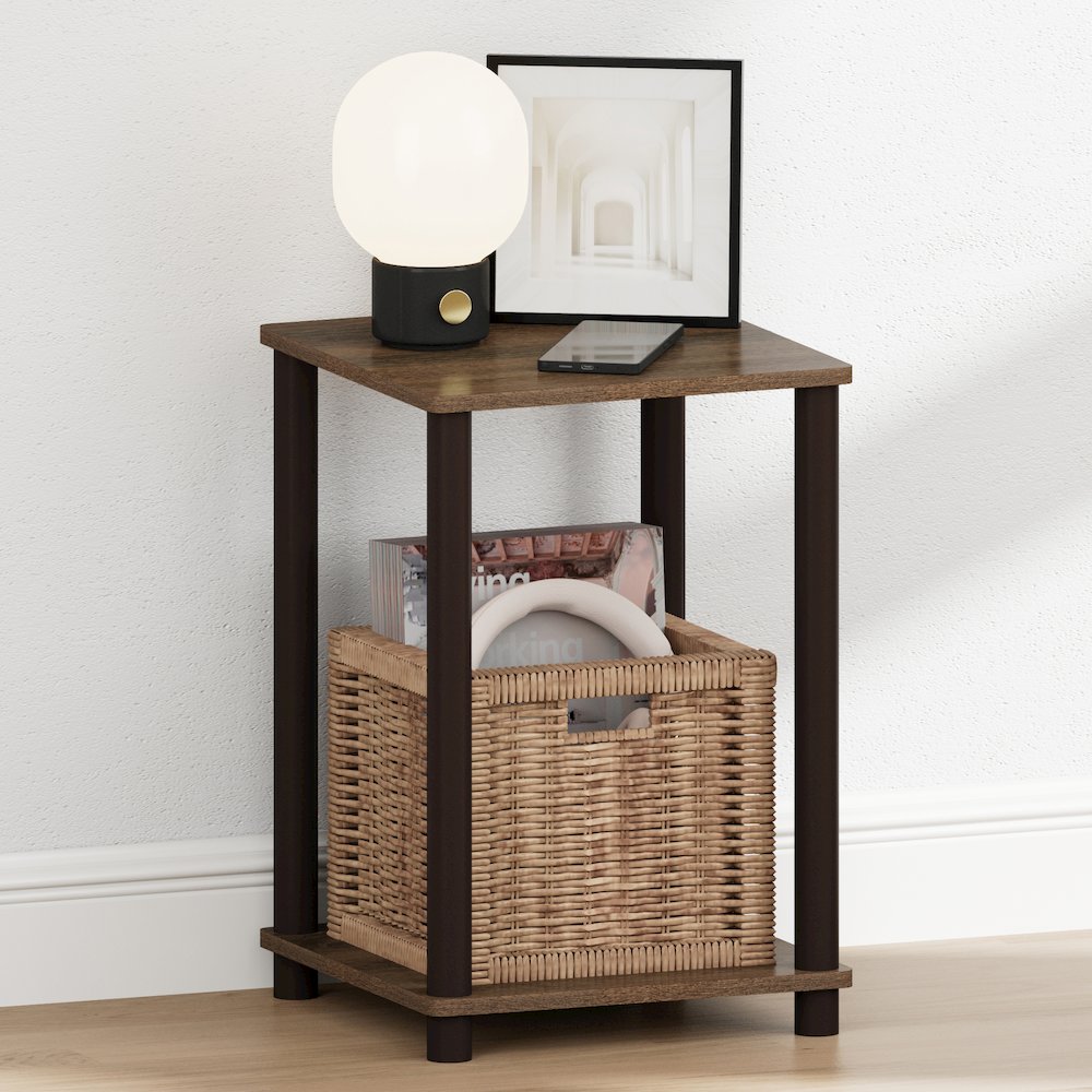 TURN-N-TUBE Night Stand, 2-Tier Open Shelf Design, Walnut. Picture 1