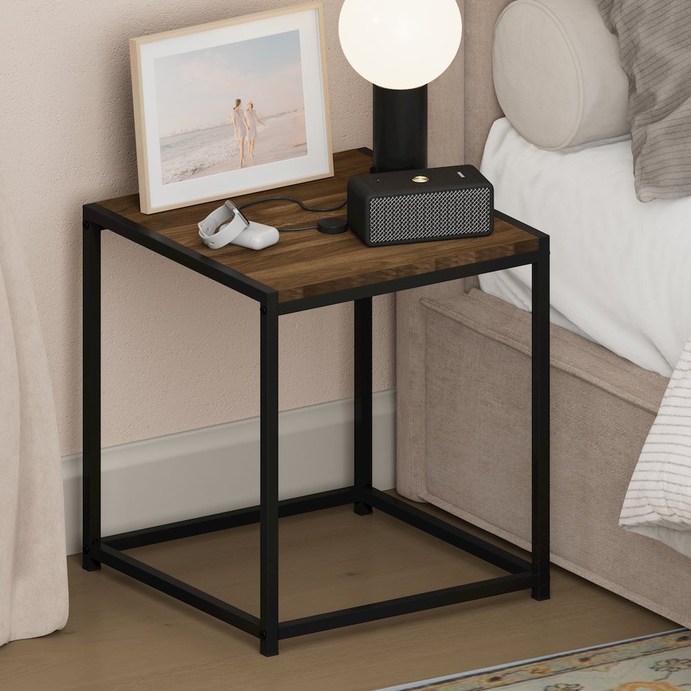 CAMNUS Night Stand, Metal Frame Nightstand, Columbia Walnut. Picture 4