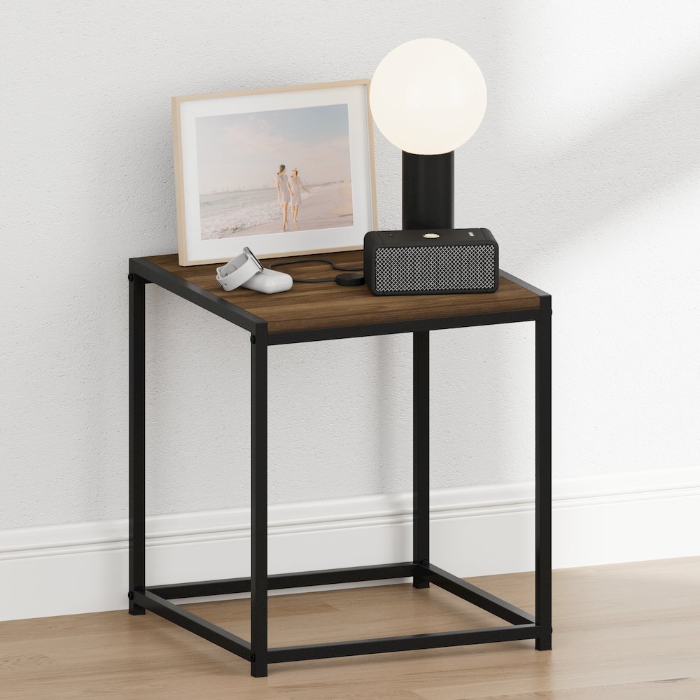CAMNUS Night Stand, Metal Frame Nightstand, Columbia Walnut. Picture 2