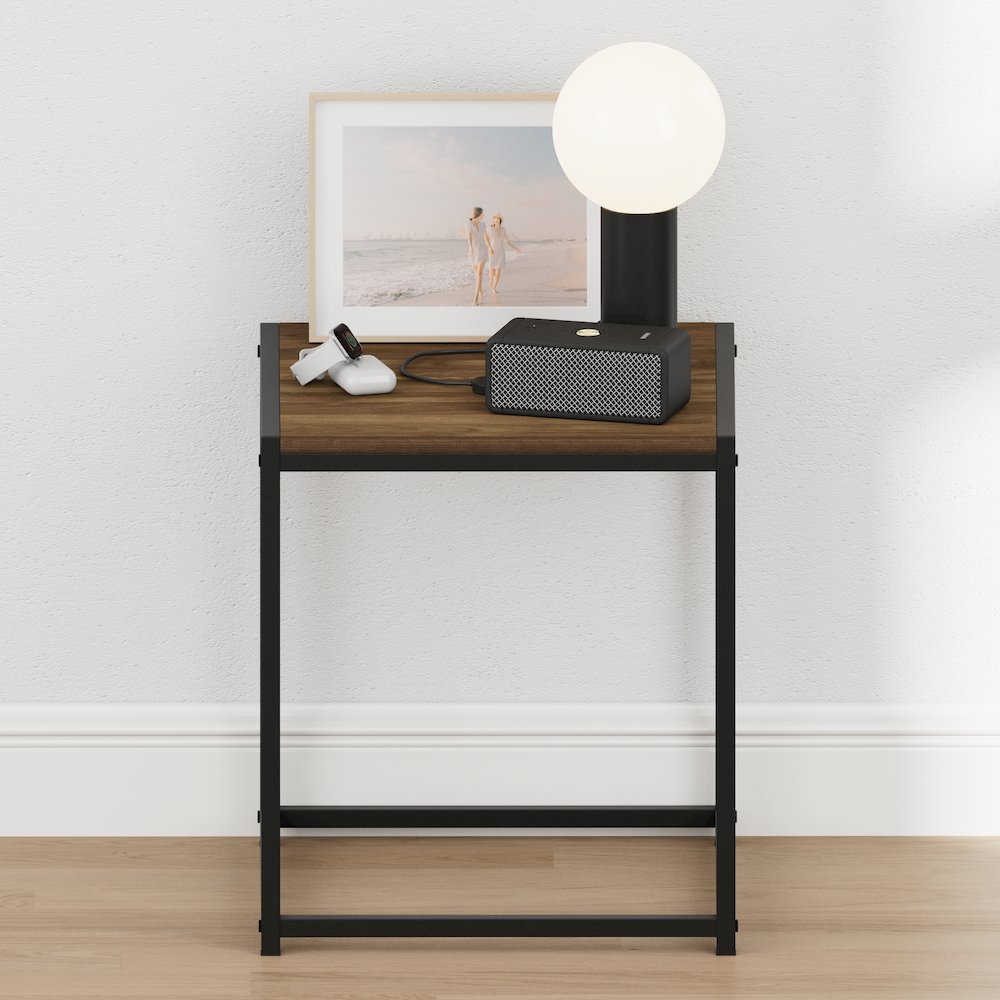 CAMNUS Night Stand, Metal Frame Nightstand, Columbia Walnut. Picture 6
