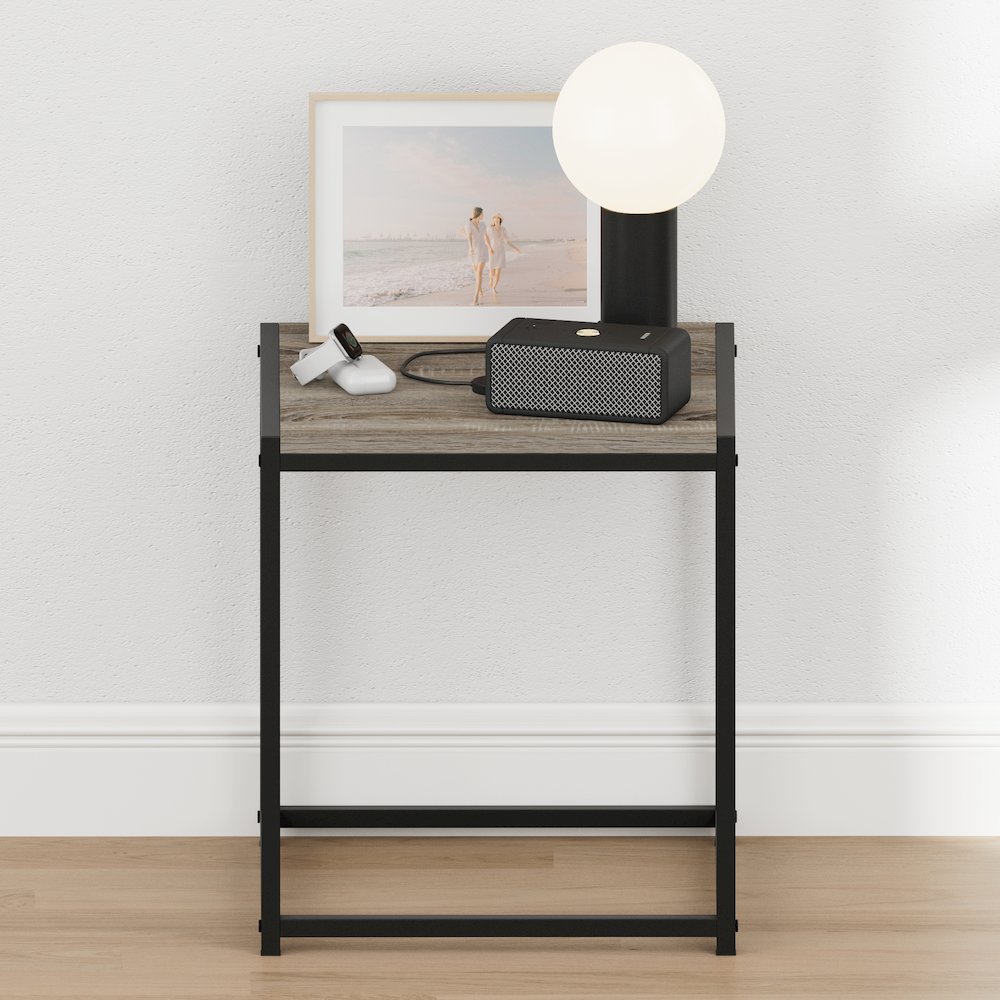 CAMNUS Night Stand, Metal Frame Nightstand, French Oak Grey. Picture 6