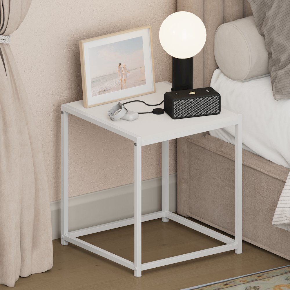 CAMNUS Night Stand, Metal Frame Nightstand, Solid White. Picture 4