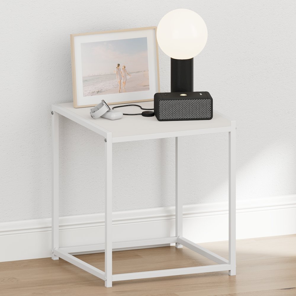CAMNUS Night Stand, Metal Frame Nightstand, Solid White. Picture 2