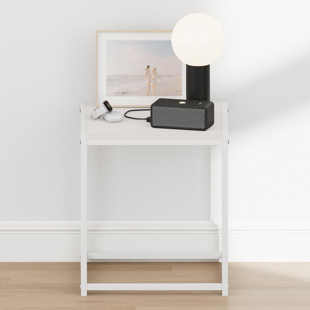 CAMNUS Night Stand, Metal Frame Nightstand, Solid White. Picture 6