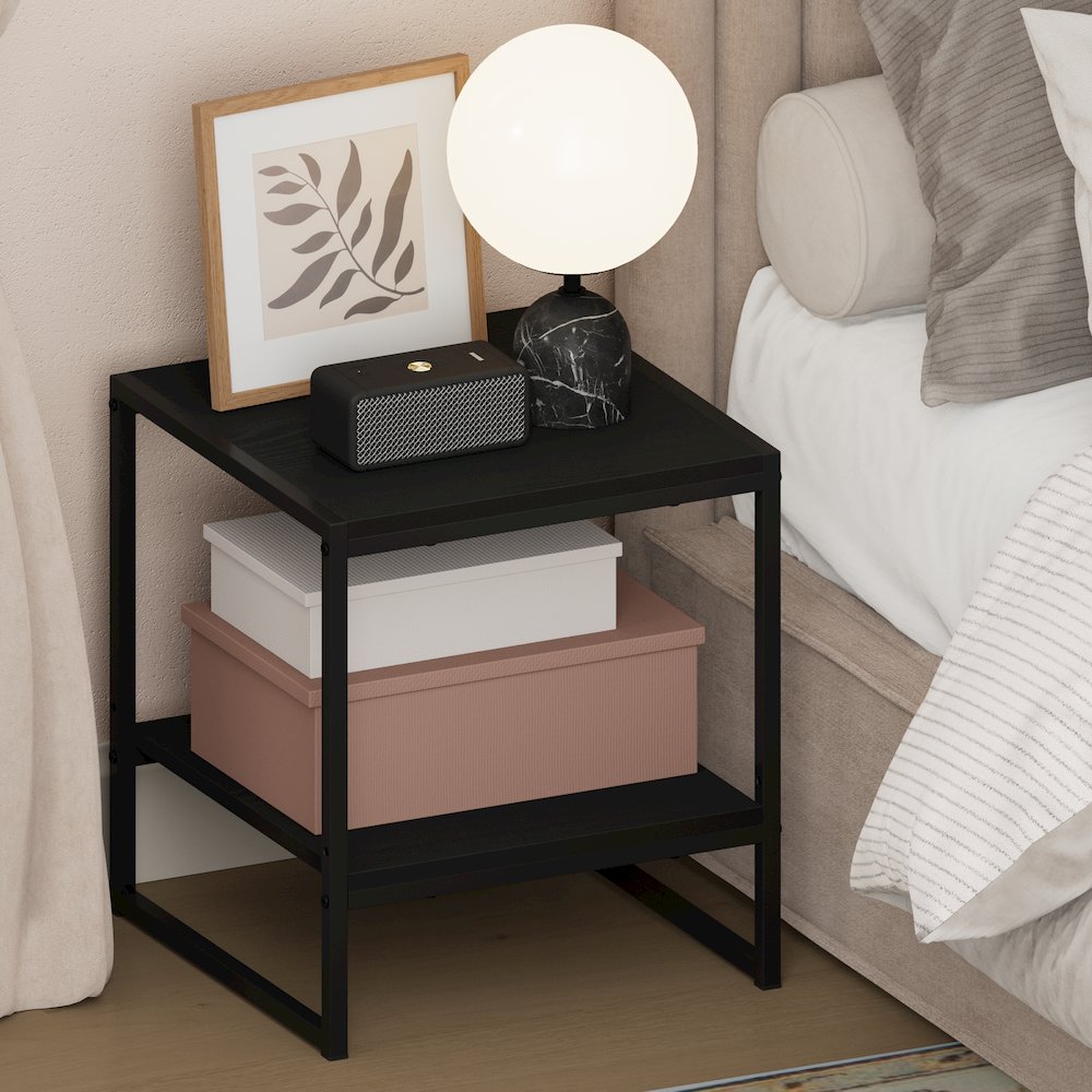 CAMNUS Night Stand, 2-Tier Metal Frame Nightstand with Open Shelf, Americano. Picture 4
