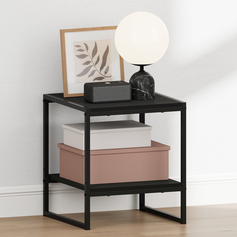 CAMNUS Night Stand, 2-Tier Metal Frame Nightstand with Open Shelf, Americano. Picture 2