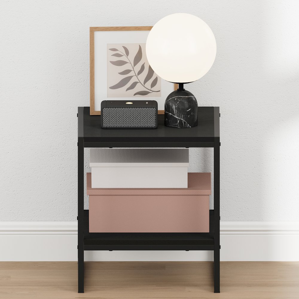 CAMNUS Night Stand, 2-Tier Metal Frame Nightstand with Open Shelf, Americano. Picture 6