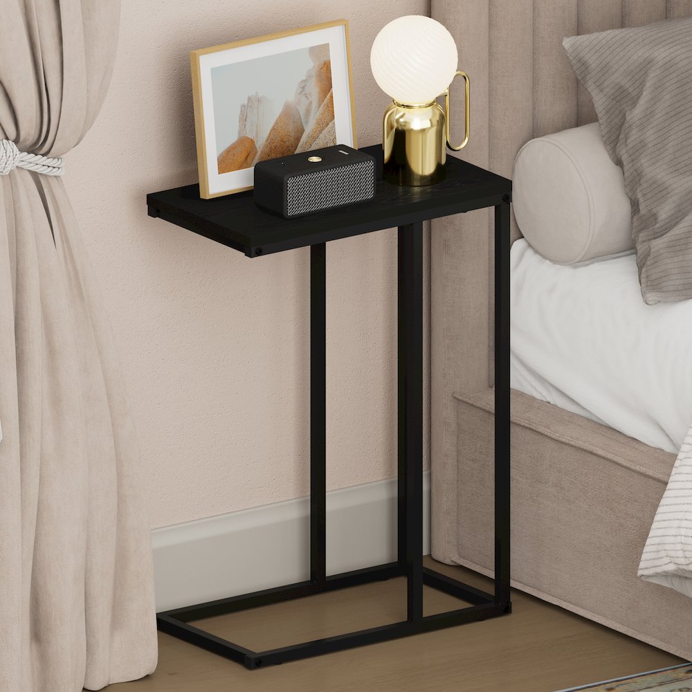 CAMNUS Night Stand, C-shape Nightstand, Metal Frame Side Table, Americano. Picture 3