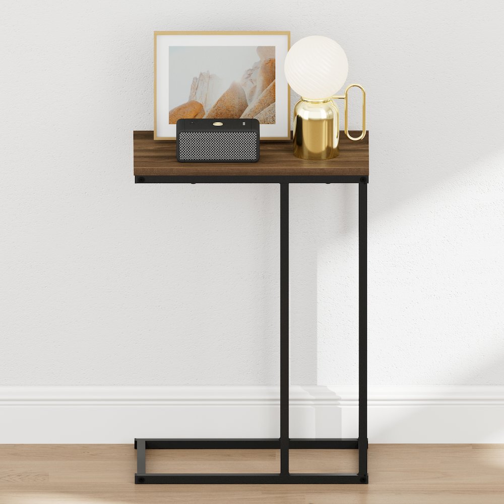 CAMNUS Night Stand, C-shape Nightstand, Metal Frame Side Table, Columbia Walnut. Picture 5