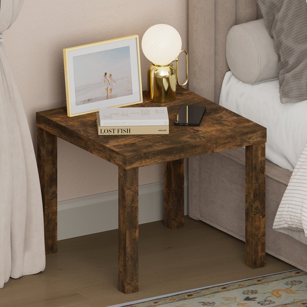 CLASSIC Night Stand, Square Nightstand, Thick Frame 4-leg Side Table, Amber Pine. Picture 2