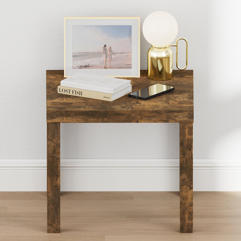 CLASSIC Night Stand, Square Nightstand, Thick Frame 4-leg Side Table, Amber Pine. Picture 4