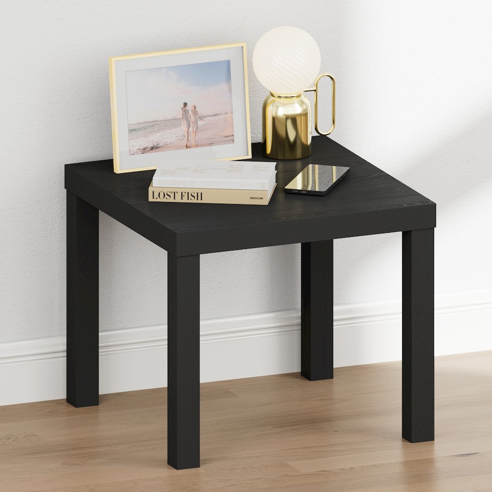 CLASSIC Night Stand, Square Nightstand, Thick Frame 4-leg Side Table, Black. Picture 1