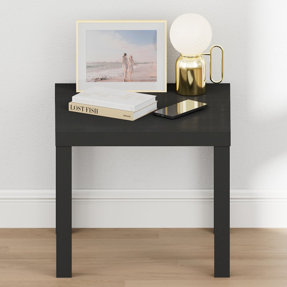 CLASSIC Night Stand, Square Nightstand, Thick Frame 4-leg Side Table, Black. Picture 4