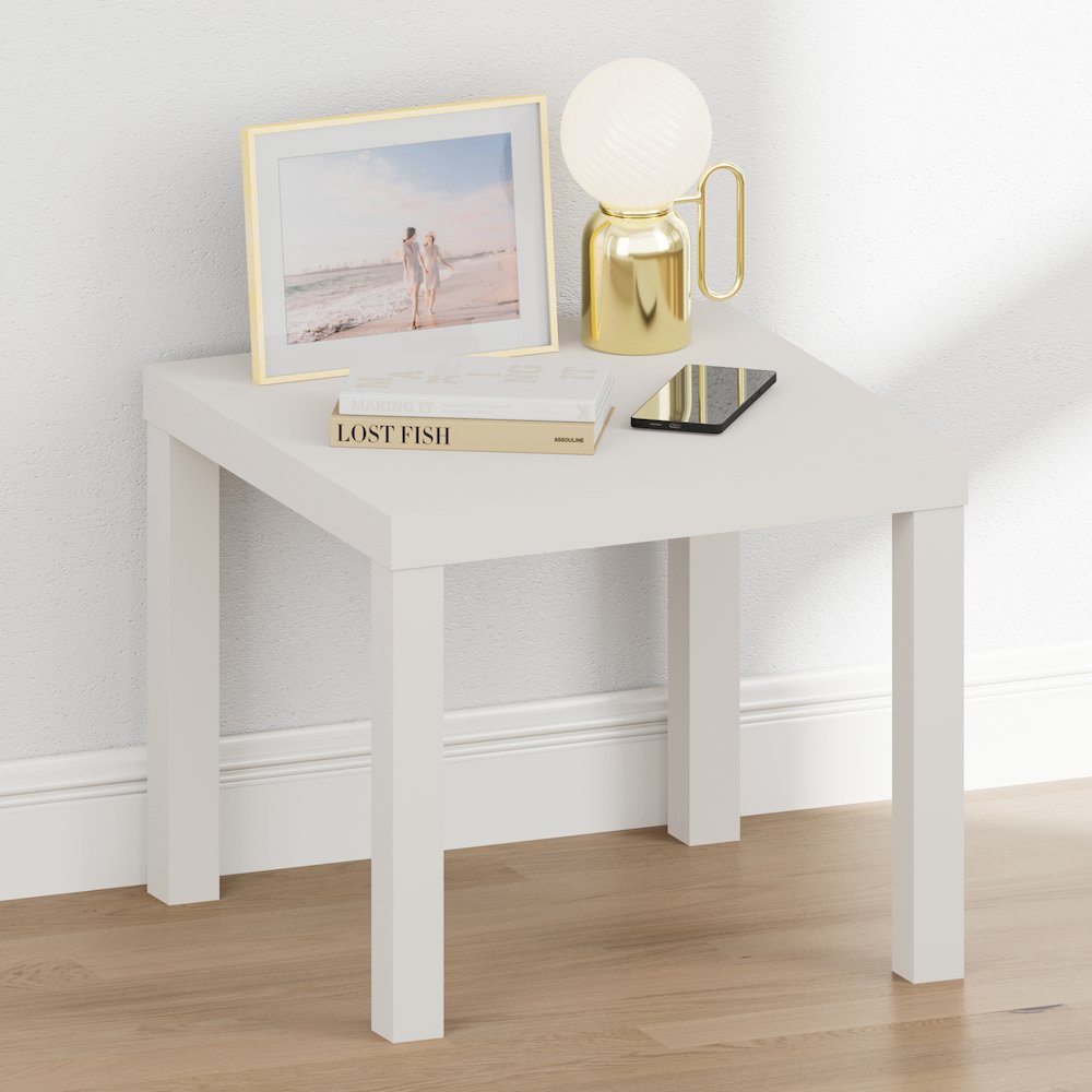 CLASSIC Night Stand, Square Nightstand, Thick Frame 4-leg Side Table, White. Picture 1