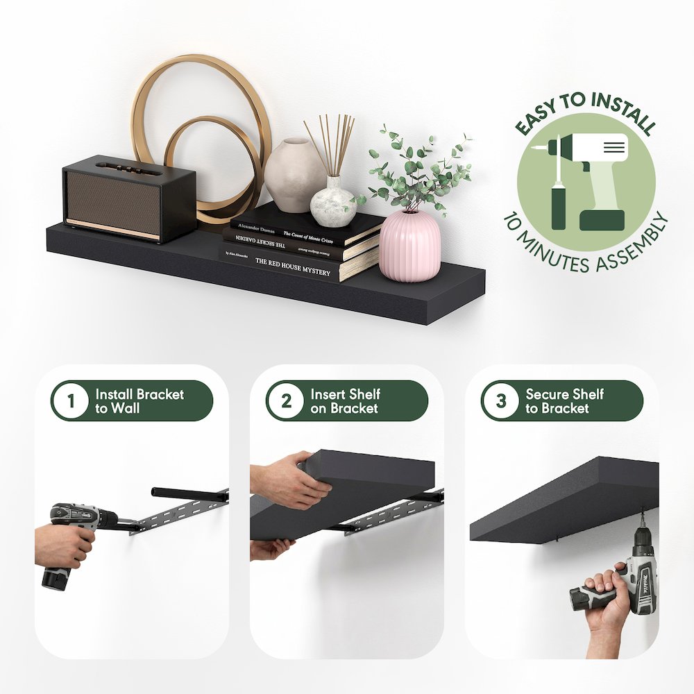 TANNA Floating Shelves for Wall, 12 x 35 Wall Shelf, 2-in Thick Shelf. Picture 6