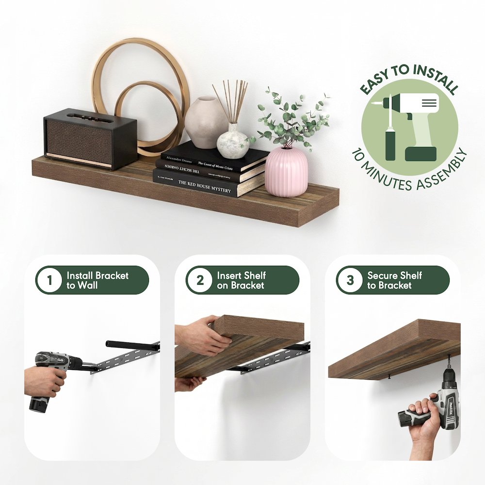 TANNA Floating Shelves for Wall, 12 x 35 Wall Shelf, 2-in Thick Shelf. Picture 6