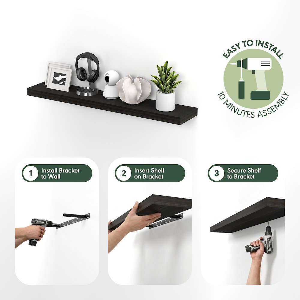 TANNA Floating Shelves for Wall, 12 x 47 Wall Shelf, 2-in Thick Shelf. Picture 6