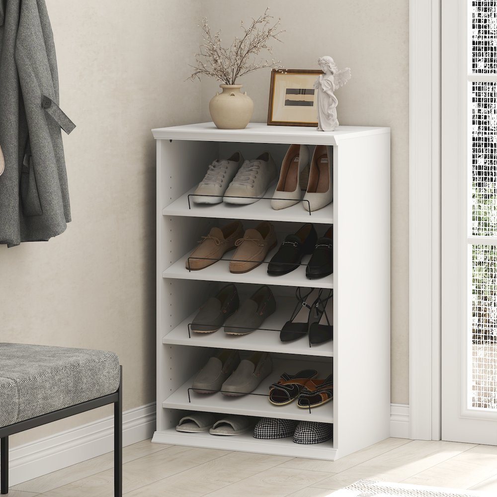 FANO Shoe Rack, 4-Tier Shoe Organizer, Adjustable Shelves, White. Picture 2