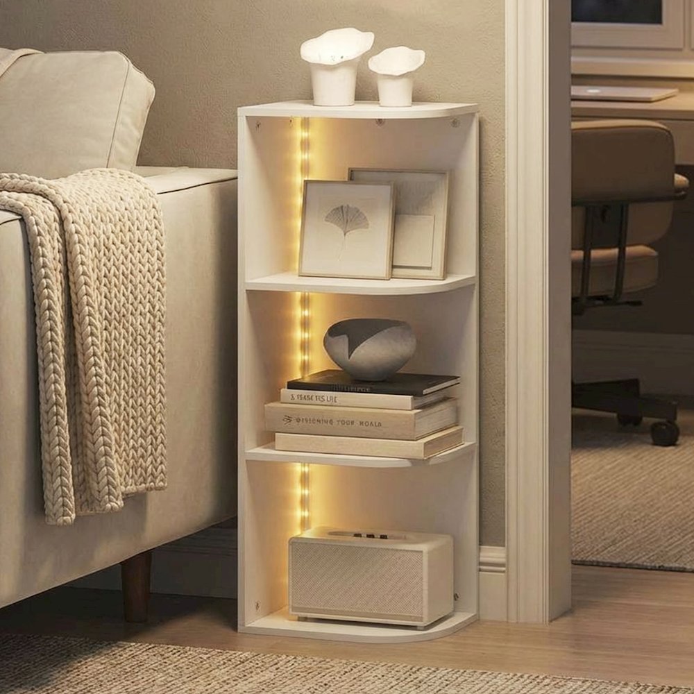 PASIR Book Shelf with LED Lights, 3-Tier Corner LED Bookshelf, White. Picture 4