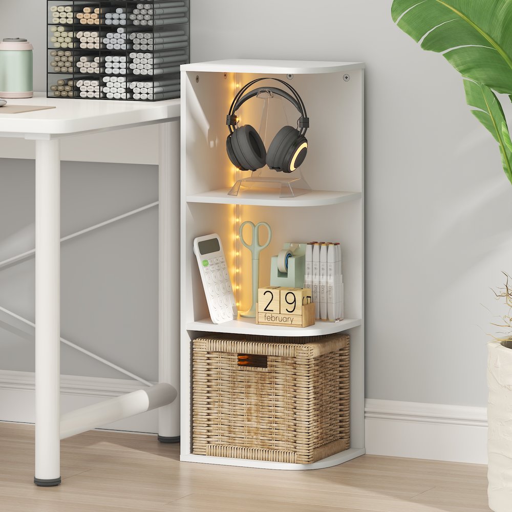 PASIR Book Shelf with LED Lights, 3-Tier Corner LED Bookshelf, White. Picture 7