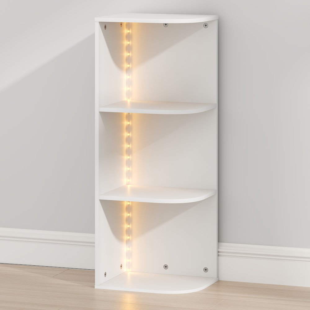 PASIR Book Shelf with LED Lights, 3-Tier Corner LED Bookshelf, White. Picture 1